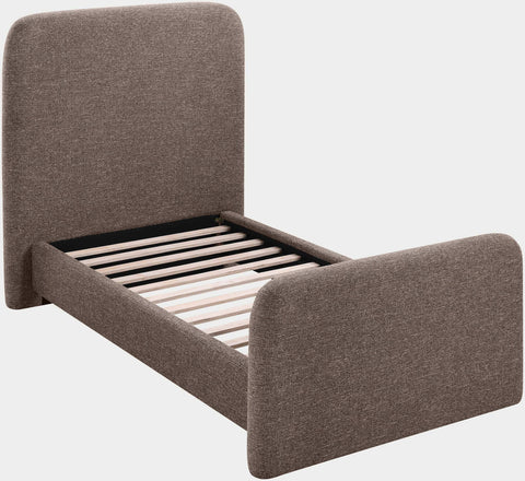 Hadley Brown Linen Textured Fabric Upholstered Twin Bed, 1 Piece