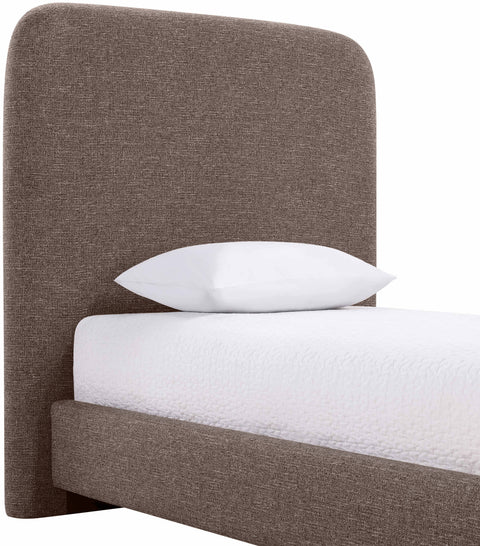 Hadley Brown Linen Textured Fabric Upholstered Twin Bed, 1 Piece