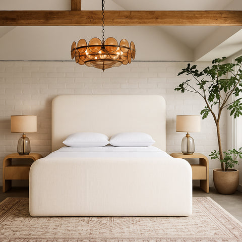 Hadley Cream Linen Textured Fabric Upholstered Full Bed, 1 Piece