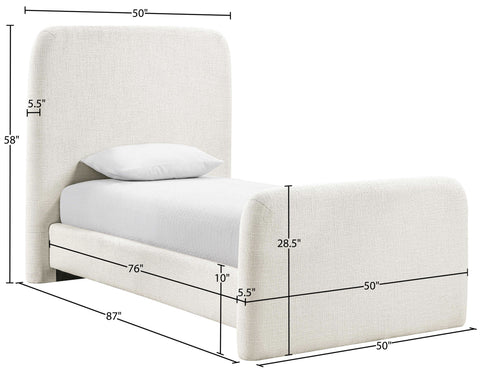 Hadley Cream Linen Textured Fabric Upholstered Twin Bed, 1 Piece
