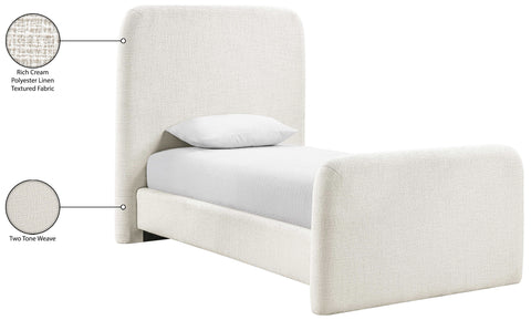 Hadley Cream Linen Textured Fabric Upholstered Twin Bed, 1 Piece