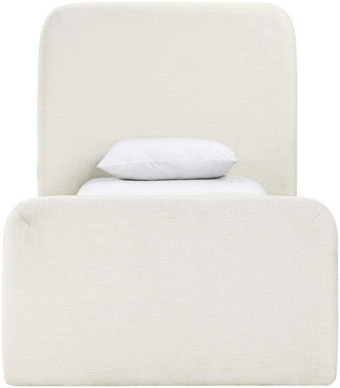 Hadley Cream Linen Textured Fabric Upholstered Twin Bed, 1 Piece