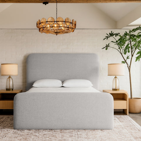 Hadley Grey Linen Textured Fabric Upholstered Queen Bed, 1 Piece