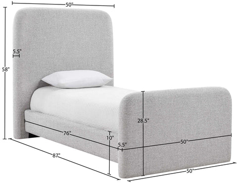 Hadley Grey Linen Textured Fabric Upholstered Twin Bed, 1 Piece