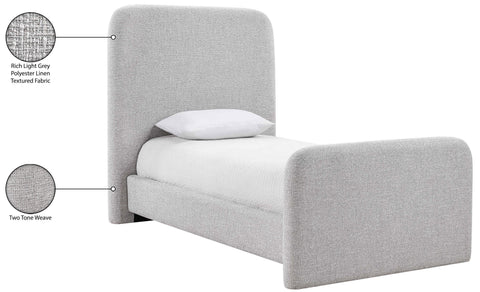 Hadley Grey Linen Textured Fabric Upholstered Twin Bed, 1 Piece