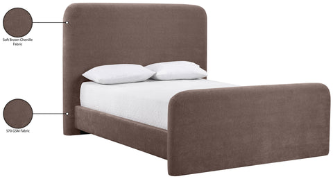 Hadley Brown Chenille Fabric Upholstered King Bed, 1 Piece