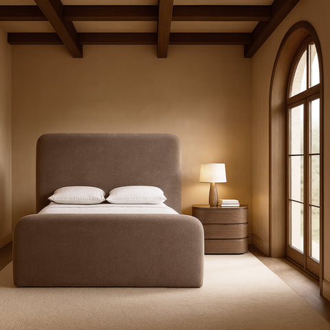 Hadley Brown Chenille Fabric Upholstered King Bed, 1 Piece