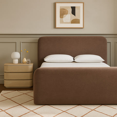 Hadley Brown Chenille Fabric Upholstered Queen Bed, 1 Piece