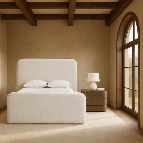 Hadley Cream Chenille Fabric Upholstered King Bed, 1 Piece