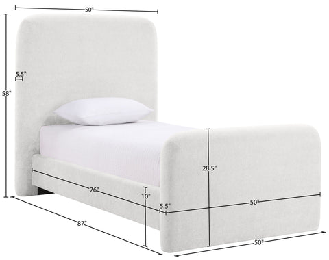 Hadley Cream Chenille Fabric Upholstered Twin Bed, 1 Piece