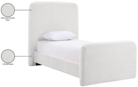 Hadley Cream Chenille Fabric Upholstered Twin Bed, 1 Piece