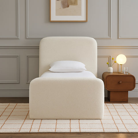 Hadley Cream Chenille Fabric Upholstered Twin Bed, 1 Piece