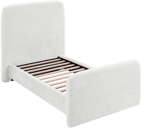 Hadley Cream Chenille Fabric Upholstered Twin Bed, 1 Piece