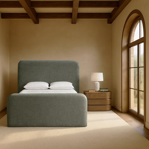 Hadley Green Chenille Fabric Upholstered King Bed, 1 Piece