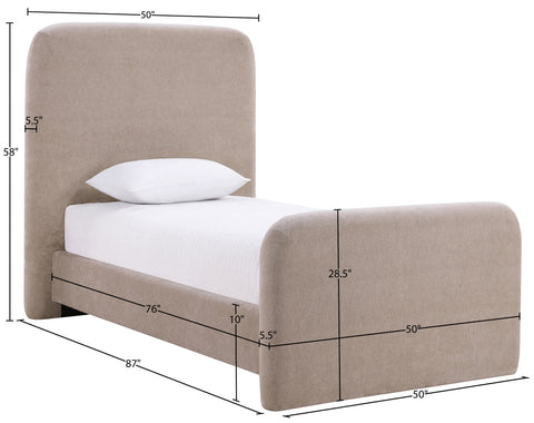 Hadley Taupe Chenille Fabric Upholstered Twin Bed, 1 Piece
