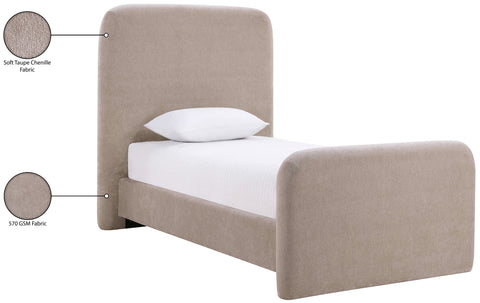 Hadley Taupe Chenille Fabric Upholstered Twin Bed, 1 Piece
