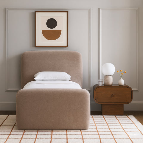 Hadley Taupe Chenille Fabric Upholstered Twin Bed, 1 Piece