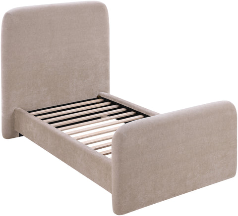 Hadley Taupe Chenille Fabric Upholstered Twin Bed, 1 Piece