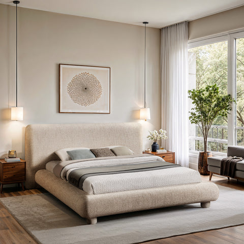 Opal Beige Fabric Upholstered Queen Bed, 1 Piece