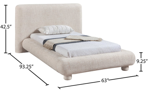 Opal Beige Fabric Upholstered Twin Bed, 1 Piece