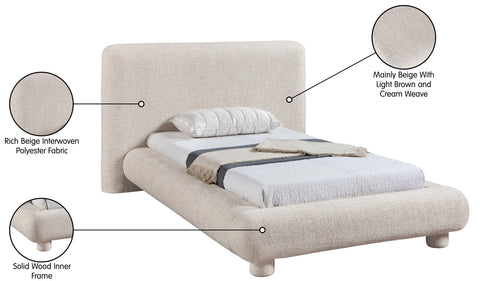 Opal Beige Fabric Upholstered Twin Bed, 1 Piece
