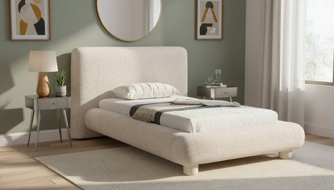 Opal Beige Fabric Upholstered Twin Bed, 1 Piece