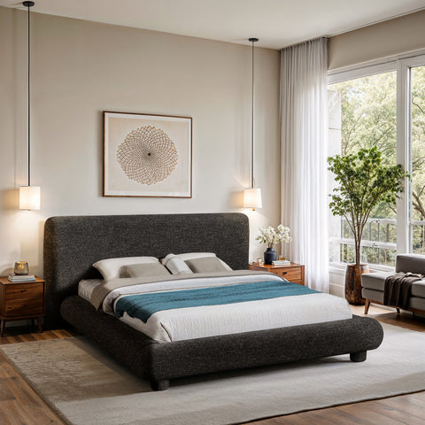 Opal Black Fabric Upholstered Queen Bed, 1 Piece