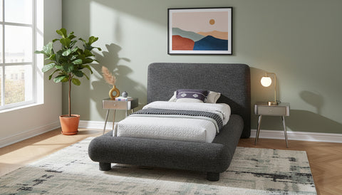 Opal Black Fabric Upholstered Twin Bed, 1 Piece