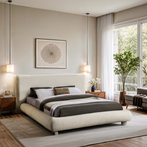 Opal Cream Fabric Upholstered King Bed, 1 Piece