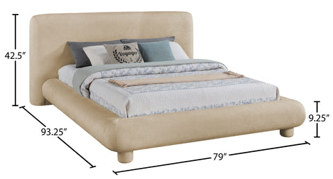 Opal Beige Chenille Fabric Upholstered Full Bed, 1 Piece