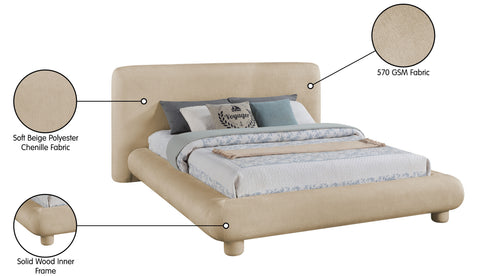 Opal Beige Chenille Fabric Upholstered Full Bed, 1 Piece