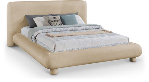 Opal Beige Chenille Fabric Upholstered Full Bed, 1 Piece