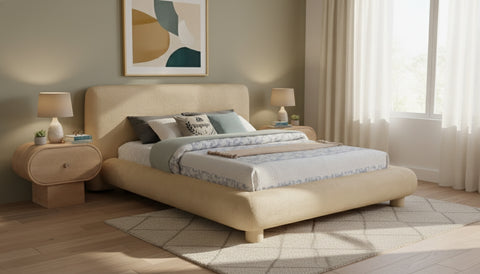 Opal Beige Chenille Fabric Upholstered Full Bed, 1 Piece