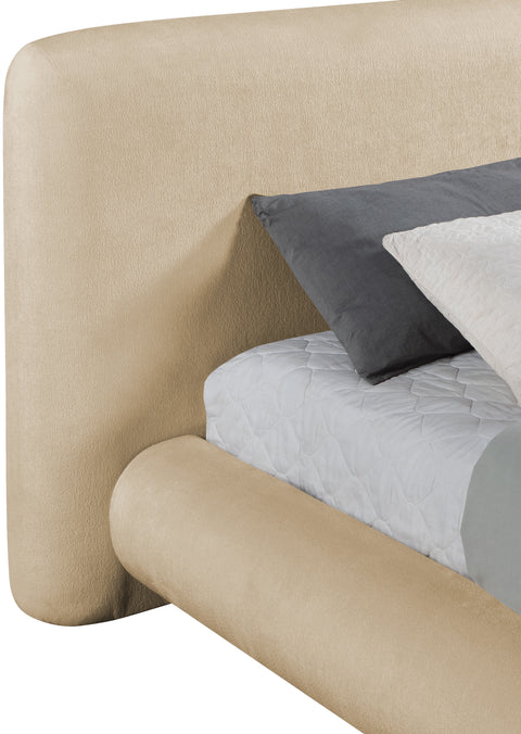 Opal Beige Chenille Fabric Upholstered Full Bed, 1 Piece
