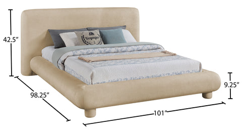 Opal Beige Chenille Fabric Upholstered King Bed, 1 Piece