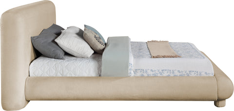 Opal Beige Chenille Fabric Upholstered King Bed, 1 Piece