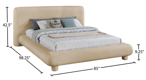 Opal Beige Chenille Fabric Upholstered Queen Bed, 1 Piece
