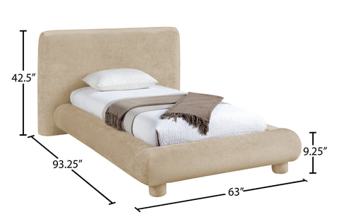 Opal Beige Chenille Fabric Upholstered Twin Bed, 1 Piece