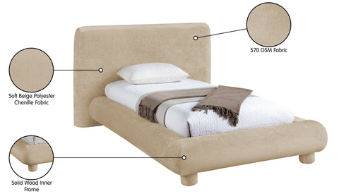 Opal Beige Chenille Fabric Upholstered Twin Bed, 1 Piece