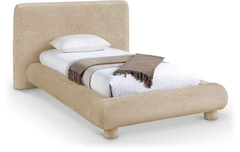 Opal Beige Chenille Fabric Upholstered Twin Bed, 1 Piece