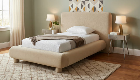 Opal Beige Chenille Fabric Upholstered Twin Bed, 1 Piece