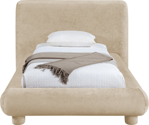 Opal Beige Chenille Fabric Upholstered Twin Bed, 1 Piece