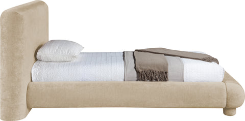 Opal Beige Chenille Fabric Upholstered Twin Bed, 1 Piece