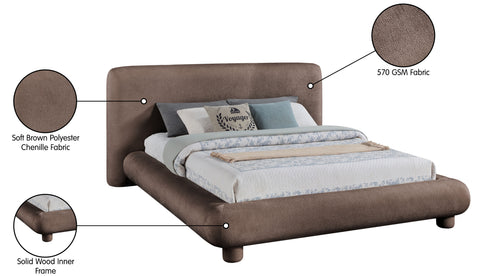 Opal Brown Chenille Fabric Upholstered King Bed, 1 Piece