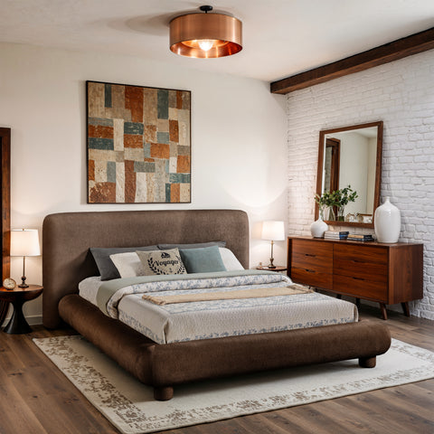Opal Brown Chenille Fabric Upholstered Queen Bed, 1 Piece