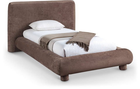 Opal Brown Chenille Fabric Upholstered Twin Bed, 1 Piece