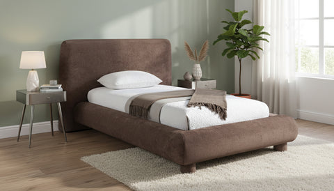 Opal Brown Chenille Fabric Upholstered Twin Bed, 1 Piece