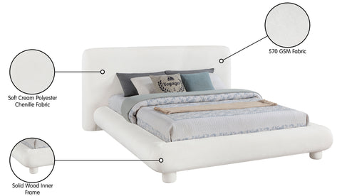 Opal Cream Chenille Fabric Upholstered Full Bed, 1 Piece