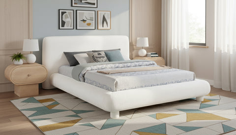 Opal Cream Chenille Fabric Upholstered Full Bed, 1 Piece