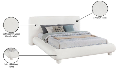 Opal Cream Chenille Fabric Upholstered King Bed, 1 Piece